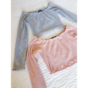 Off Shoulder Top tops crop top Longsleeve  1+1